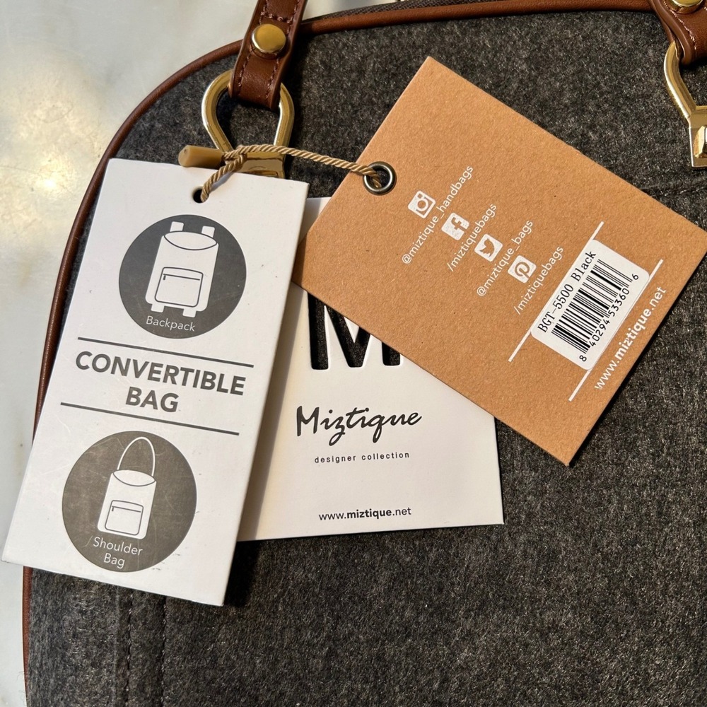NWT MIZTIQUE Felt Backpack The Daisy Convertible Bag Charcoal Gray Shoulder Bag - Picture 14 of 16